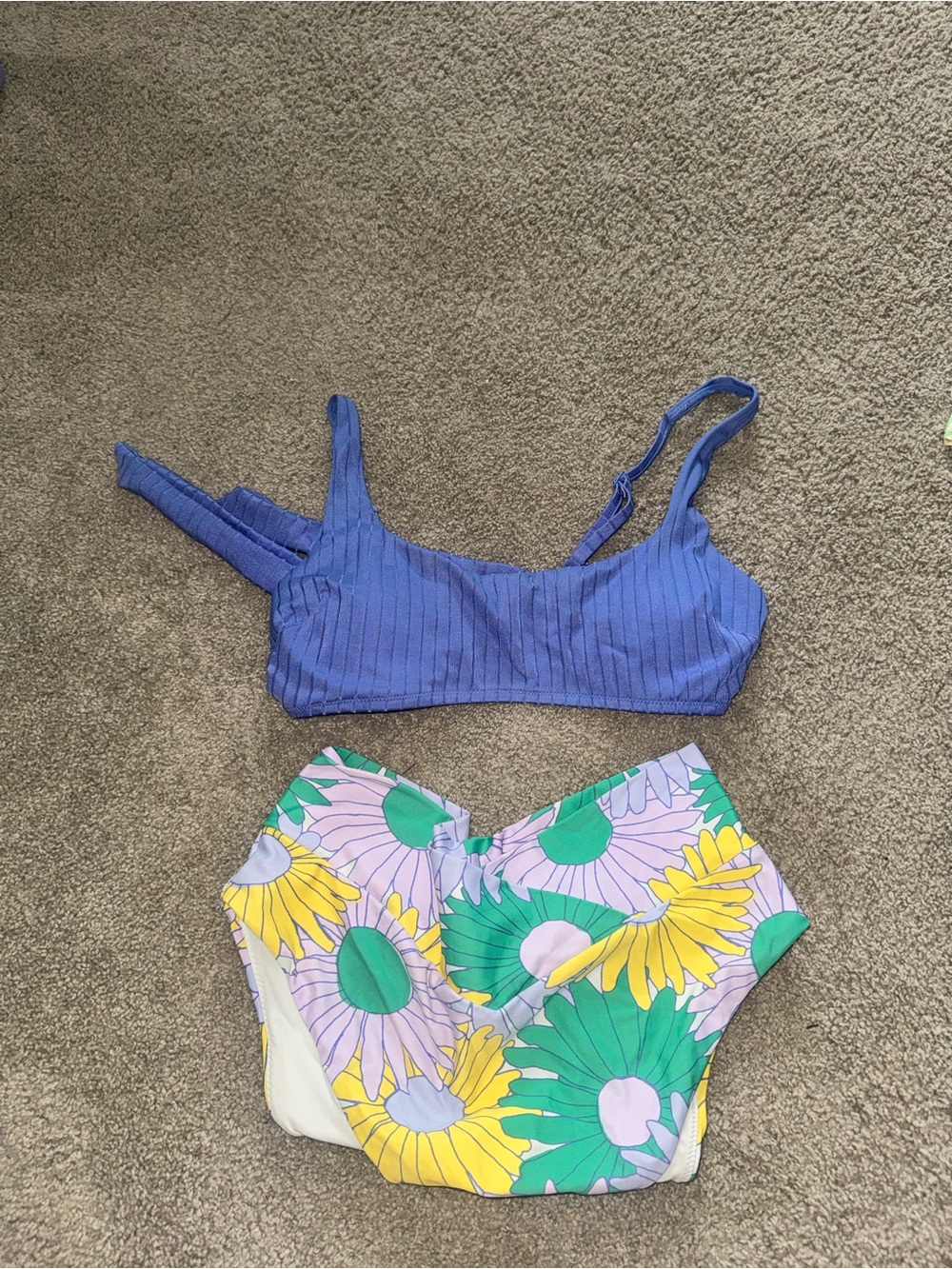 aerie Lavender Daisy High-Waist Bikini Bottoms with textured purple top
